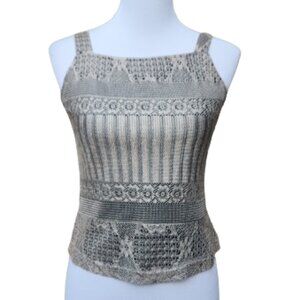 VTG Tan Knit Lace Blouse Square Neck Sleeveless Breakin' Loose Made in USA